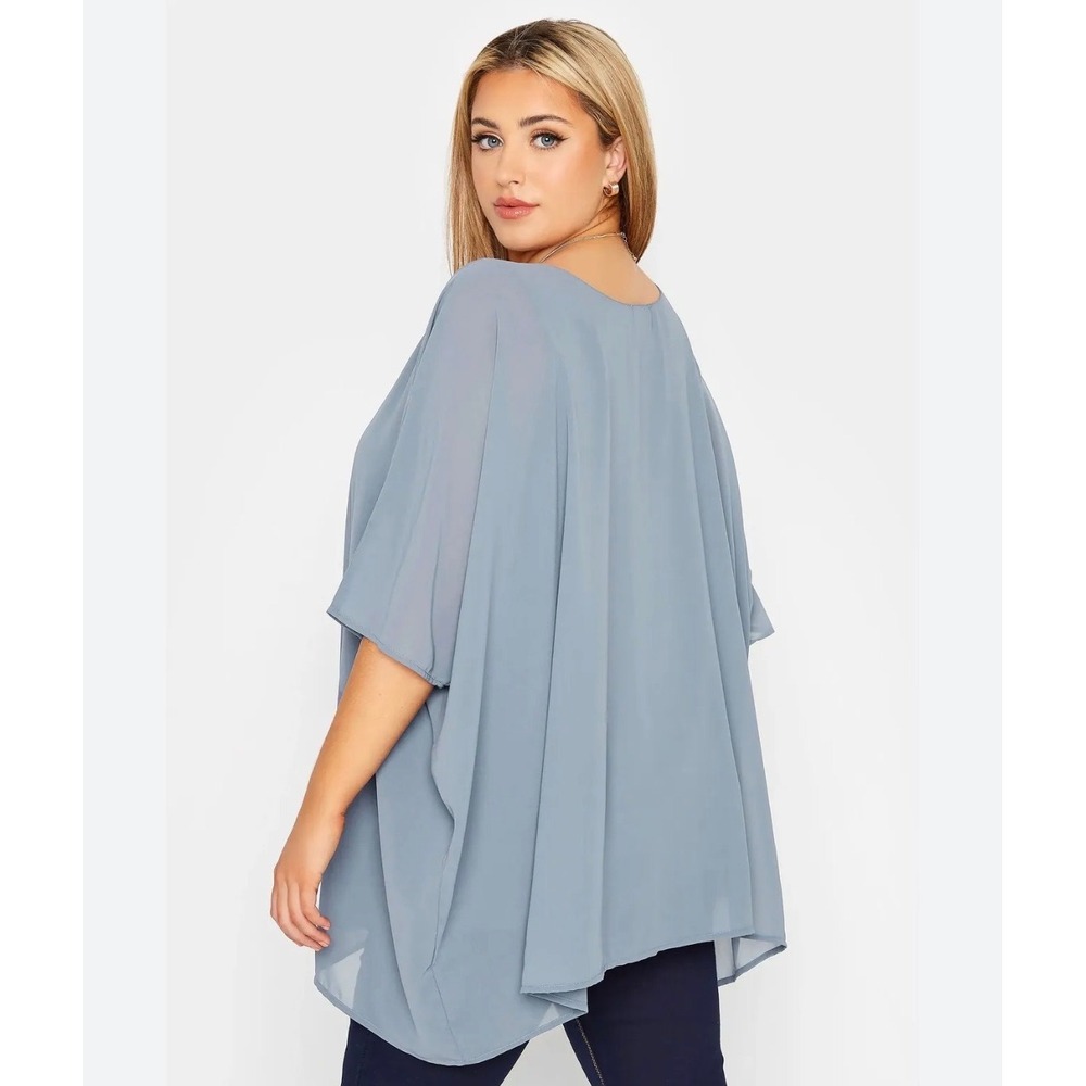 Arna York Collection Womens 14 Dusty Blue Chiffon Kimono Sleeve High Low Blouse‎